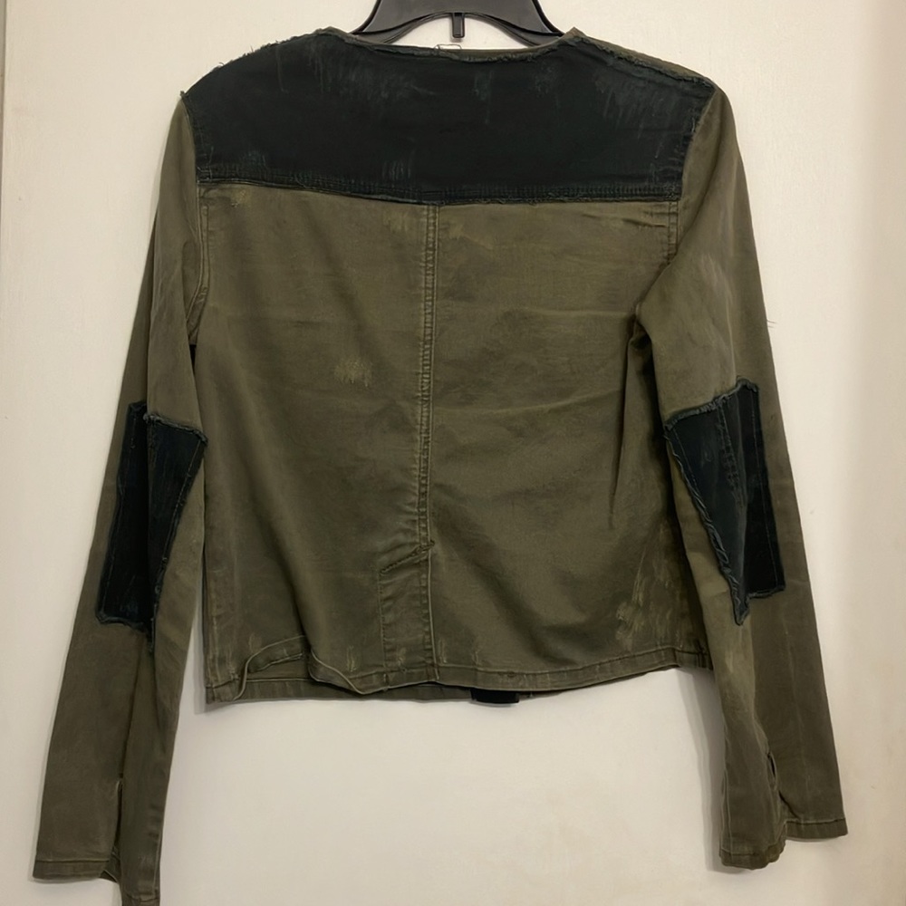 Free people cropped military style distressed jacket women’s olive green XS - Picture 5 of 10